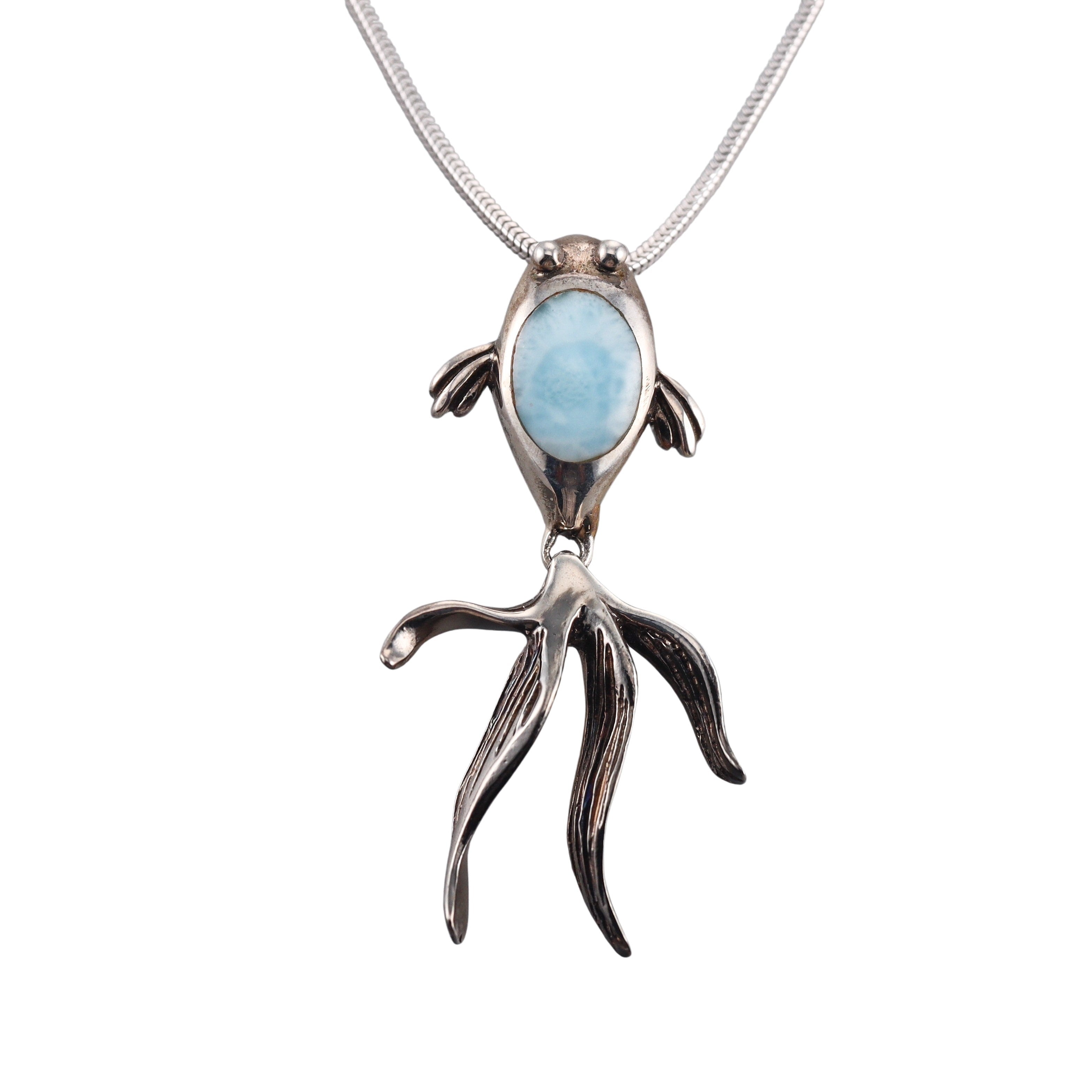 MarahLago Sterling Silver Larimar Fish Pendant Necklace Retail $304