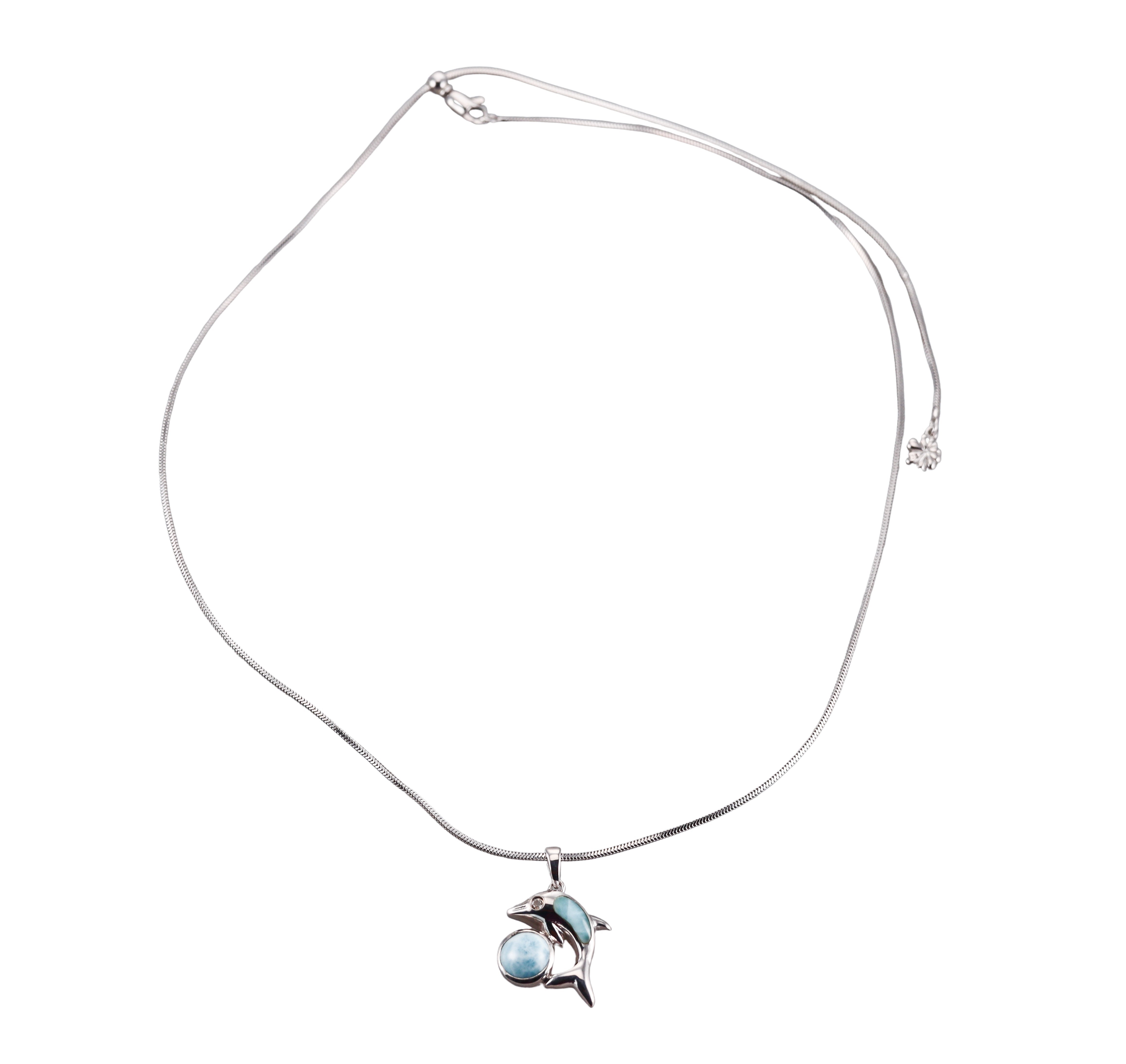 MarahLago Sterling Silver Larimar Sapphire Dolphin Pendant Necklace Retail $194