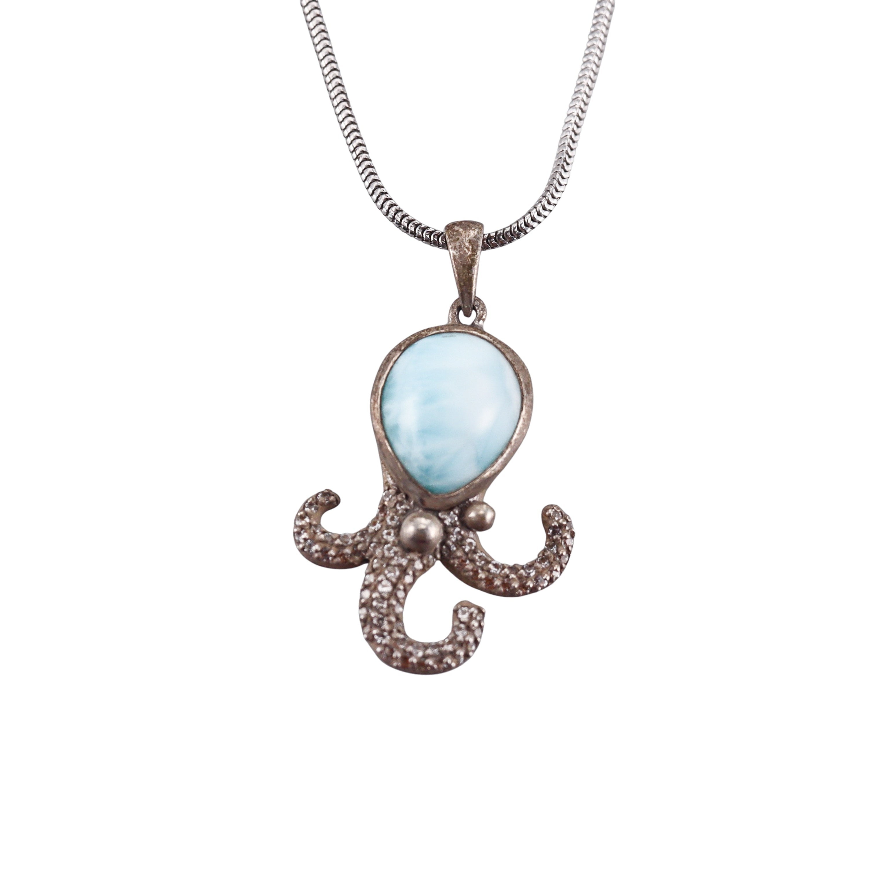MarahLago Sterling Silver Larimar Sapphire Octopus Pendant Necklace