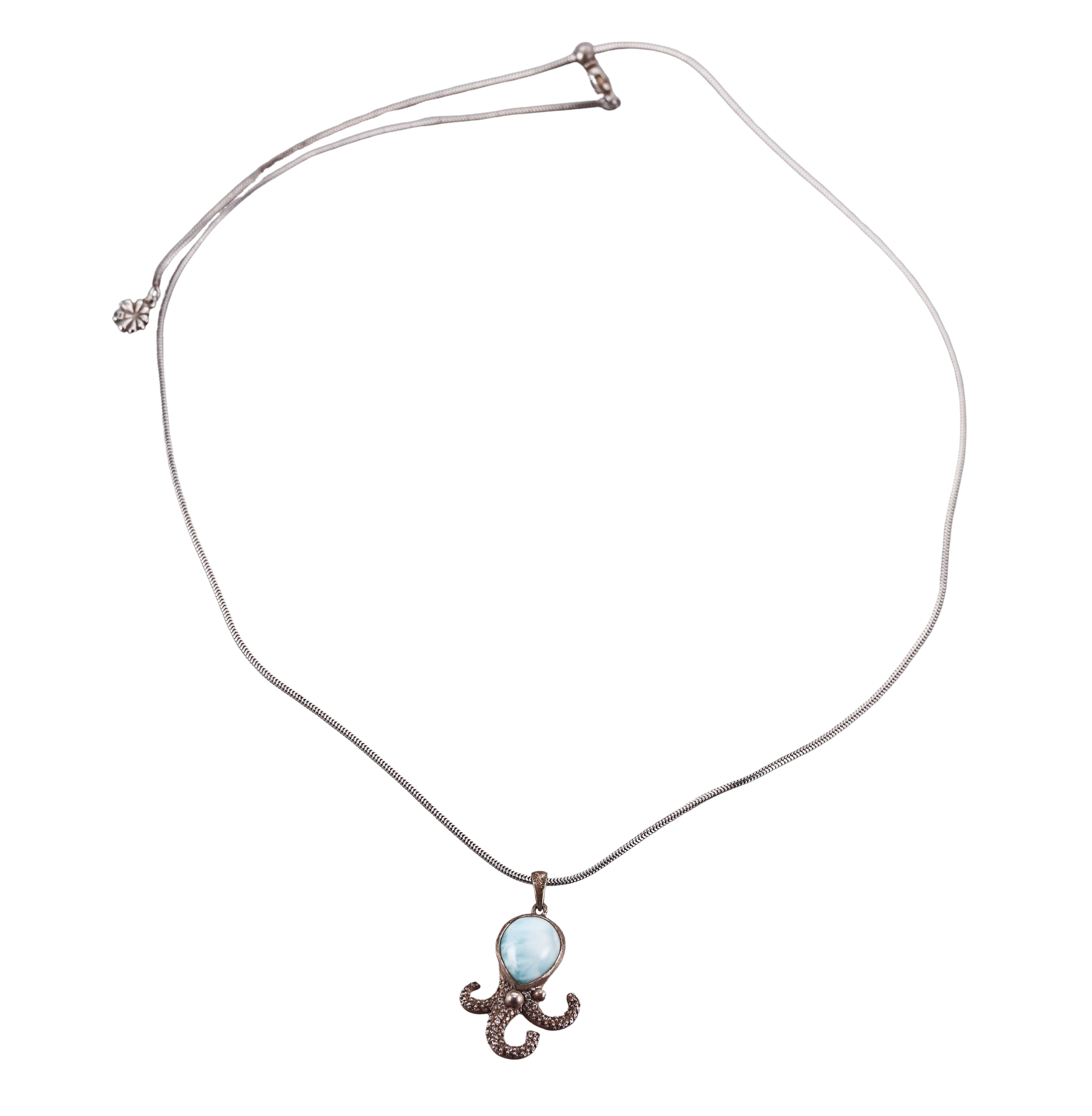 MarahLago Sterling Silver Larimar Sapphire Octopus Pendant Necklace
