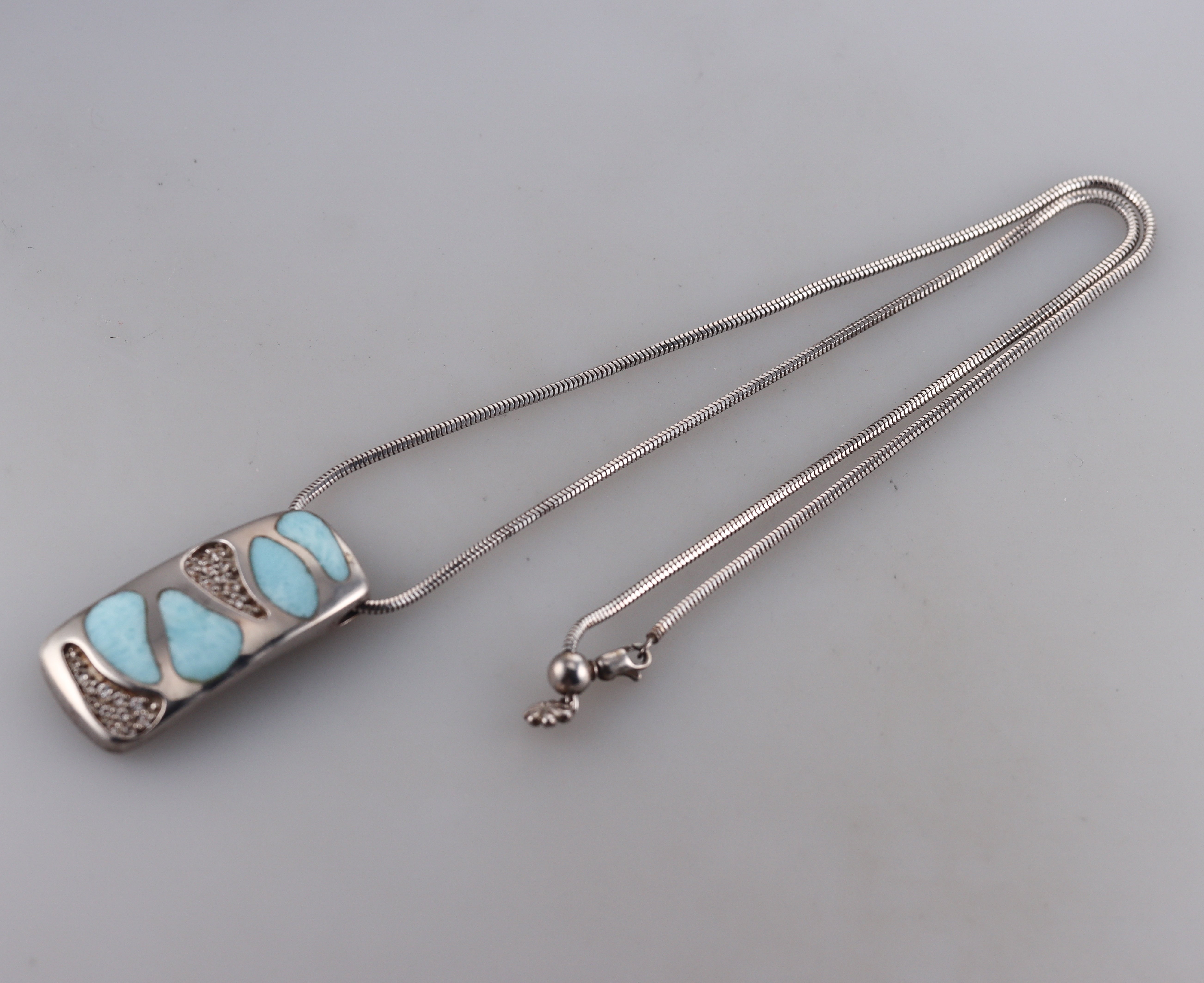 MarahLago Sterling Silver Larimar Surf White Sapphire Pendant Necklace Retail