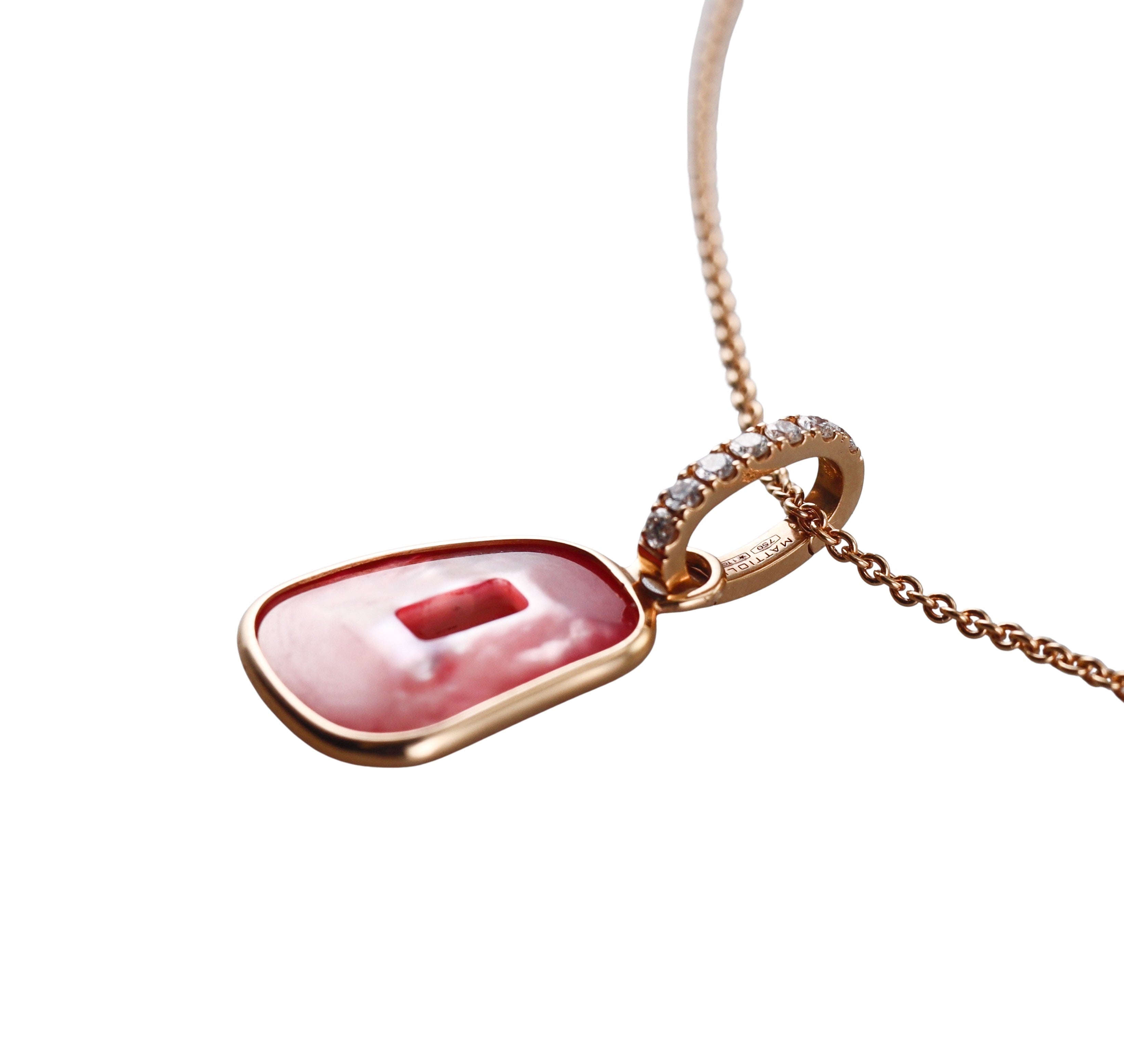 Mattioli Small Puzzle Rose Gold Diamond Mother of Pearl Pendant Necklace