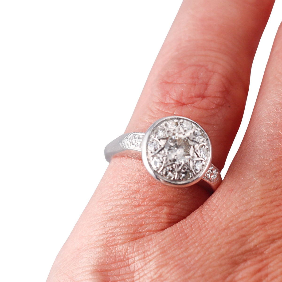Mid Century 14k White Gold Diamond Ring