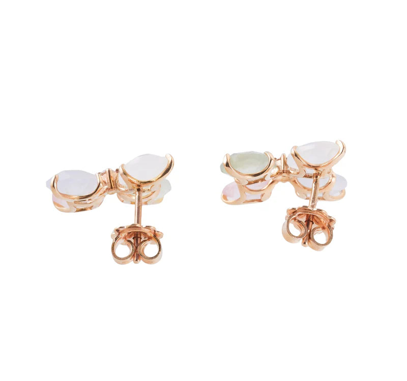 Mimi Milano Diamond Rose Quartz Prehnite Chalcedony Flower Gold Earrings