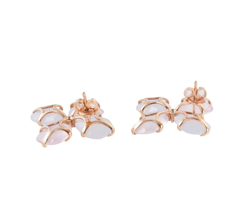 Mimi Milano Diamond Rose Quartz Chalcedony Flower Gold Earrings