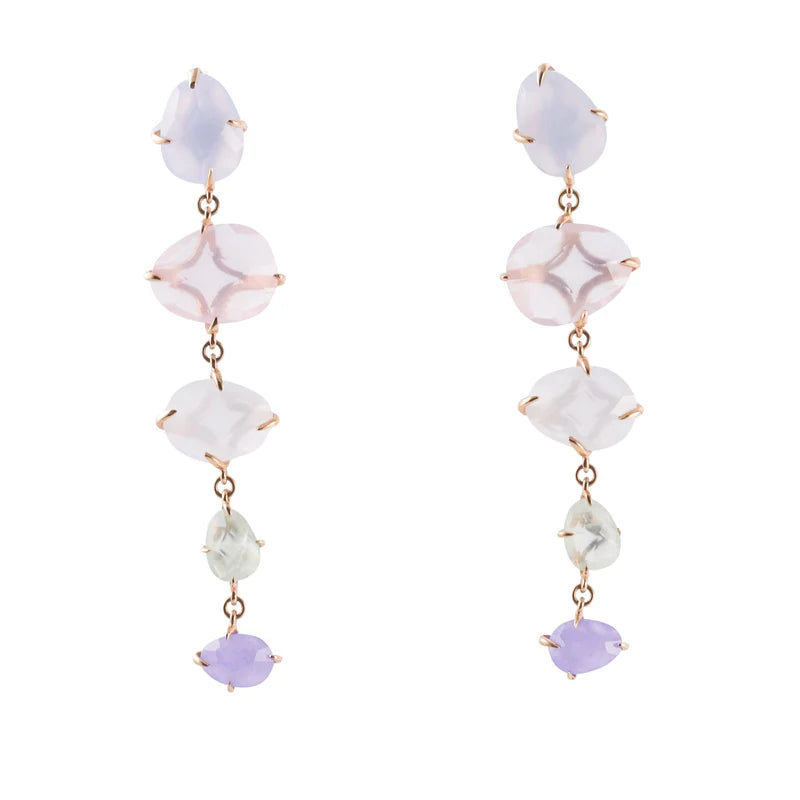 Mimi Milano Mila Primavera Chalcedony Prehnite Rose Quartz Gold Drop Earrings