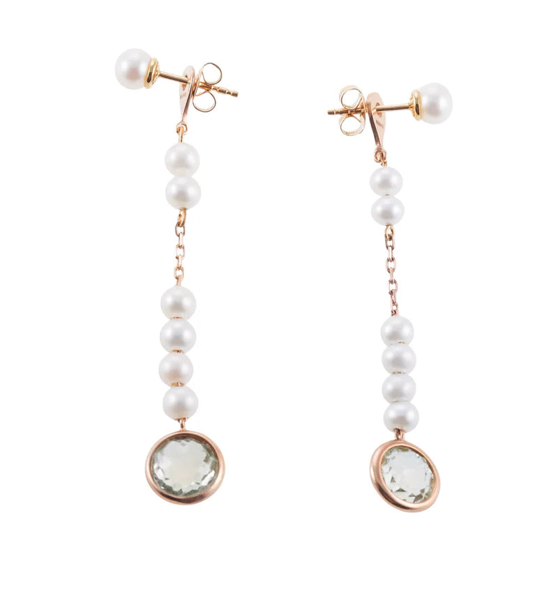 Mimi Milano Prasiolite Pearl Gold Drop Earrings