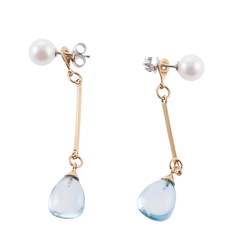 Mimi Milano Pearl Blue Topaz Gold Drop Earrings