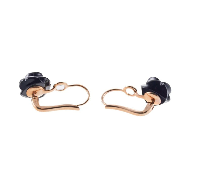Mimi Milano Grace Black Agate Rose Cut Diamond Gold Earrings