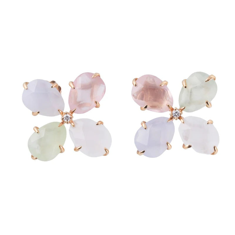Mimi Milano Mila Primavera Chalcedony Prehnite Diamond Gold Flower Earrings
