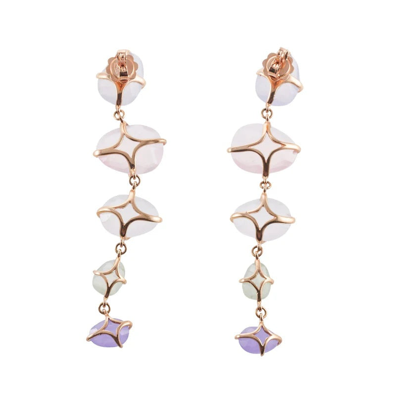 Mimi Milano Mila Primavera Chalcedony Prehnite Rose Quartz Gold Drop Earrings