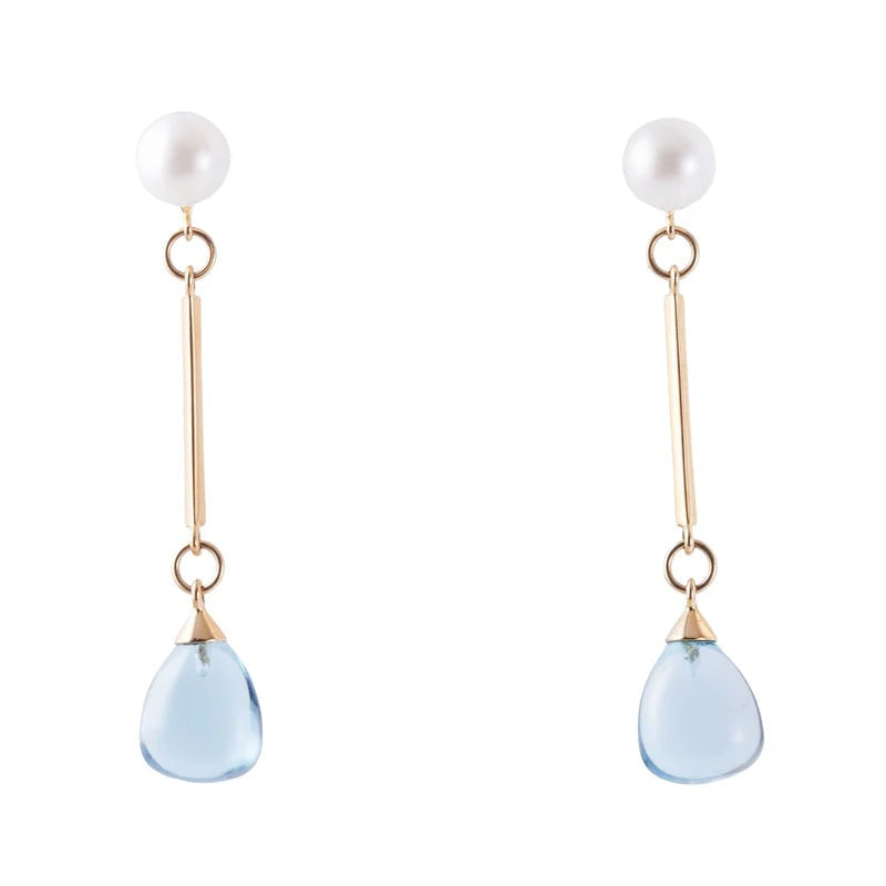 Mimi Milano Pearl Blue Topaz Gold Drop Earrings