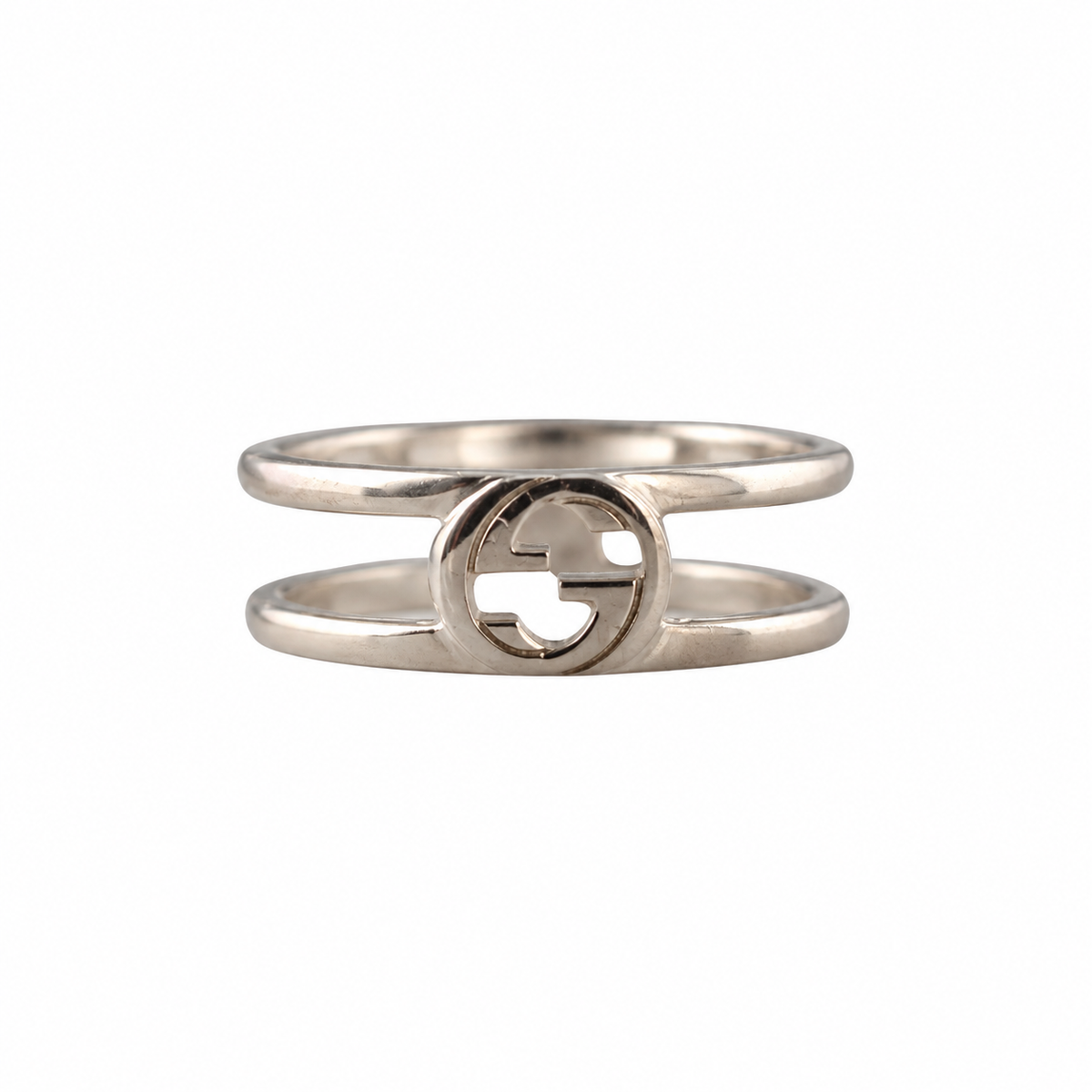Gucci GG Interlocking G Sterling Silver 9mm Double Band Ring