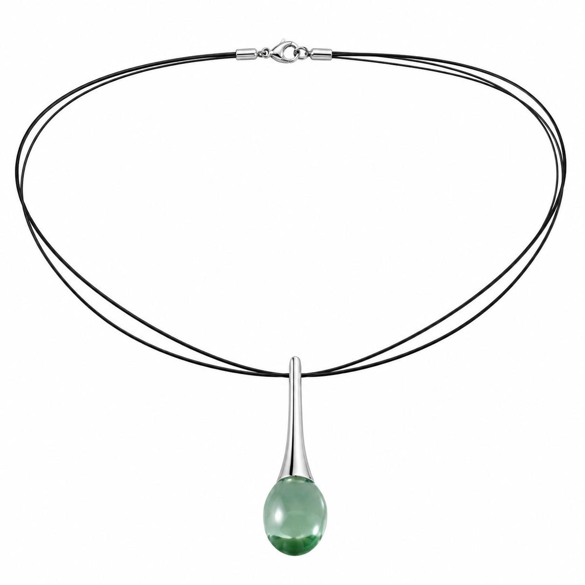 Baccarat Light Green Crystal Silver Pendant with Three Strings Necklace 19