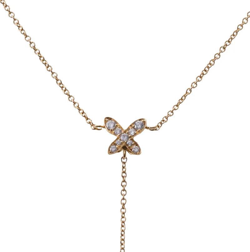 Mimi Milano Freevola Diamond Gold Butterfly Lariat Pendant Necklace