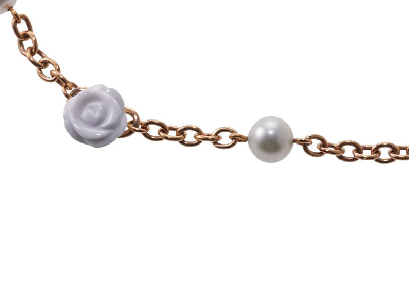 Mimi Milano Grace White Agate Pearl Flower Gold Necklace
