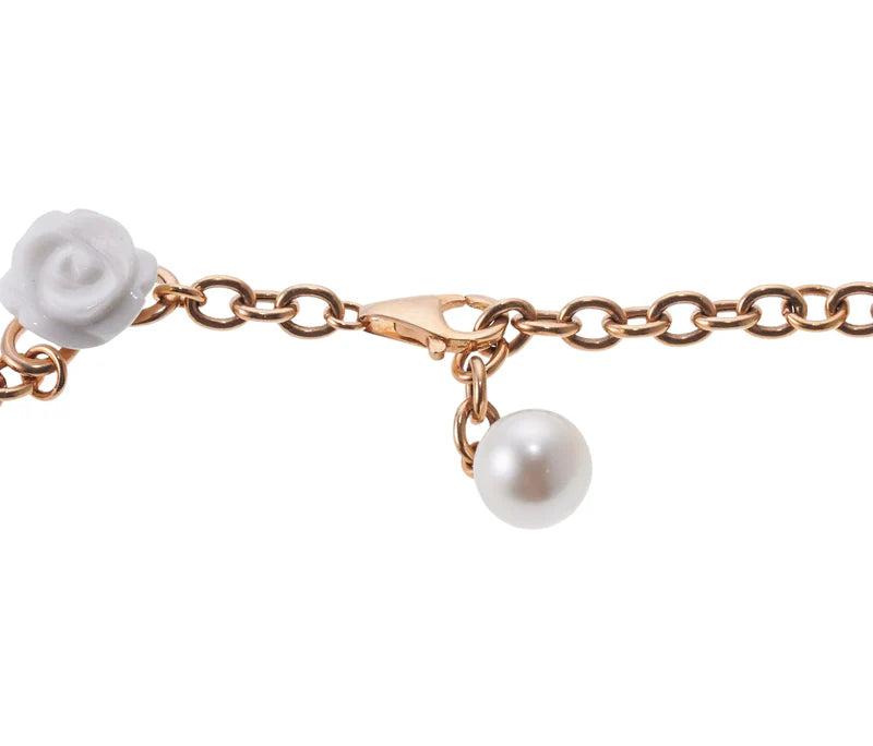 Mimi Milano Grace White Agate Pearl Flower Gold Necklace