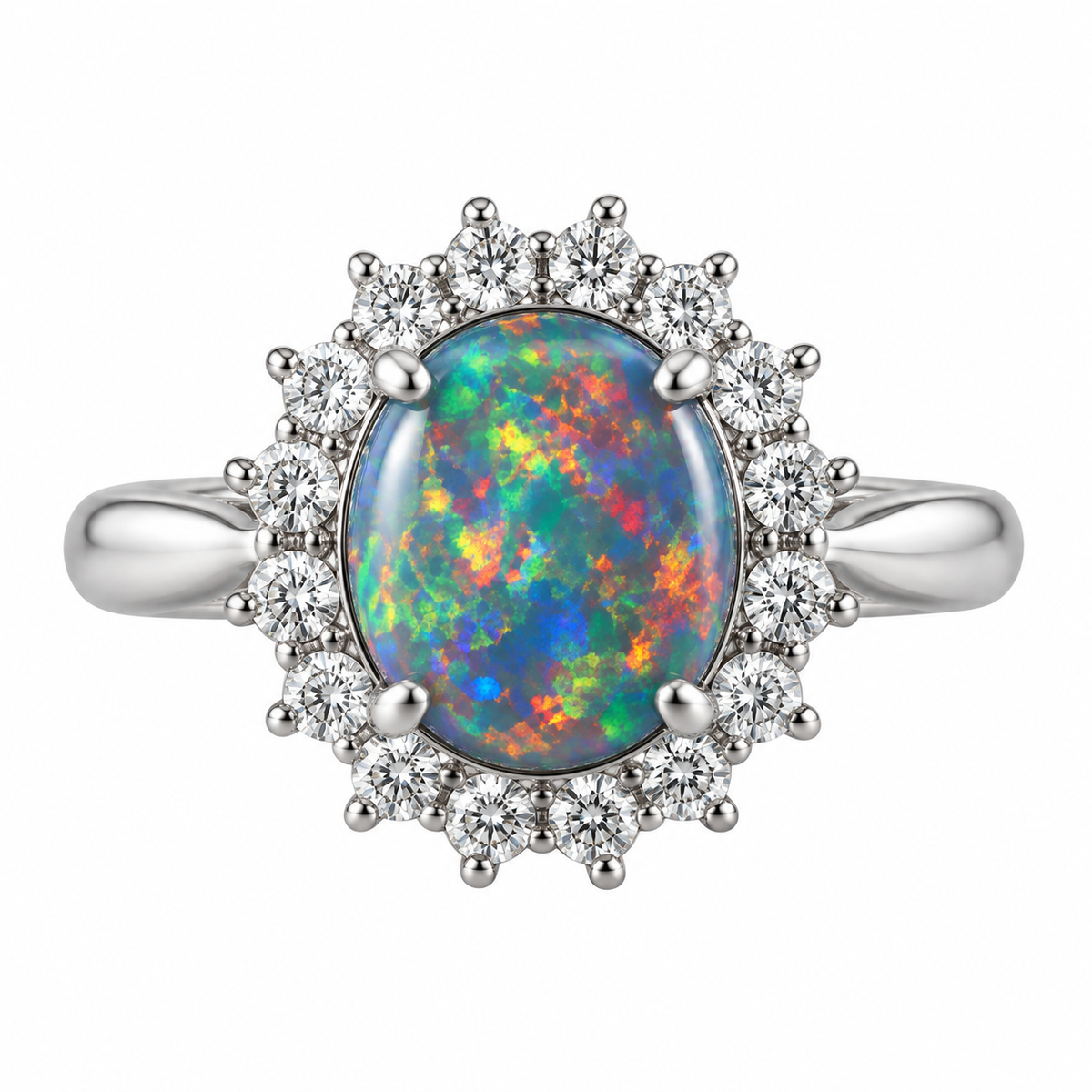 1.74ct Opal Diamond Platinum Cluster Ring