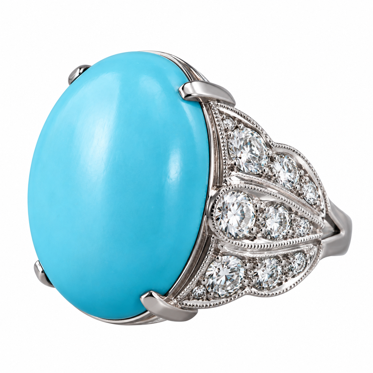 Platinum Diamond Turquoise Cocktail Ring