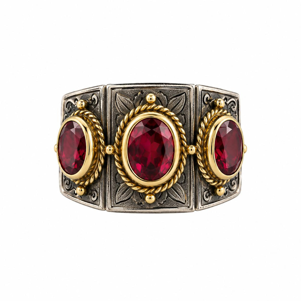 Konstantino 18k Gold Sterling Rhodolite Garnet Cabochon Ring