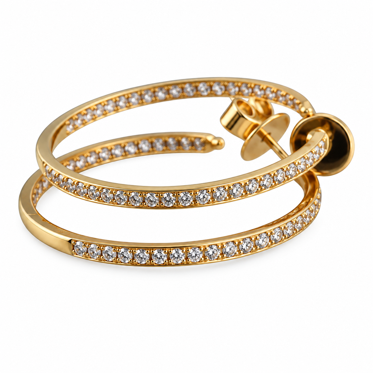 Memoire by Hearts on Fire 18k Gold Diamond Round Pave Hoops Earrings