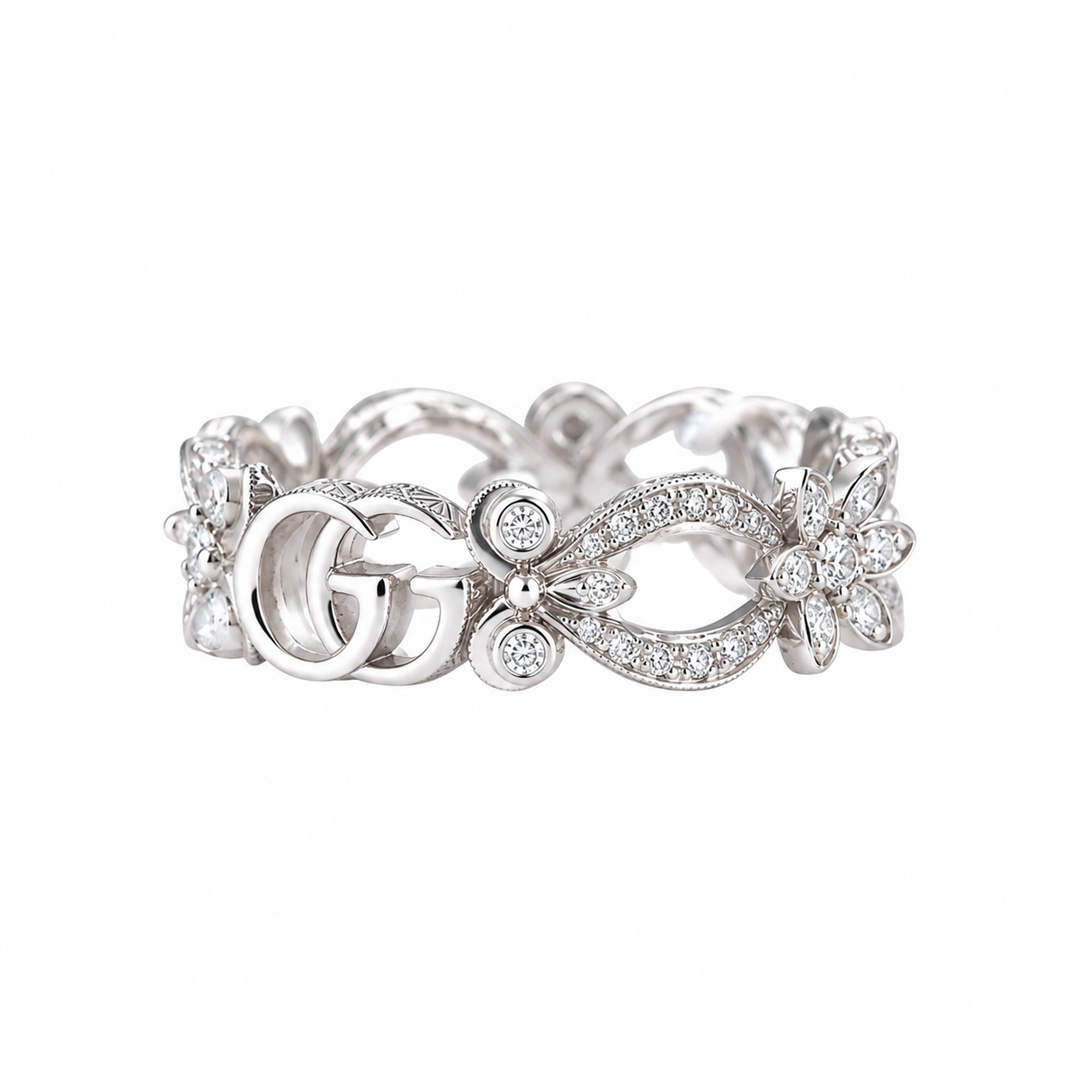 Gucci Flora 18K Gold Diamond Band Ring