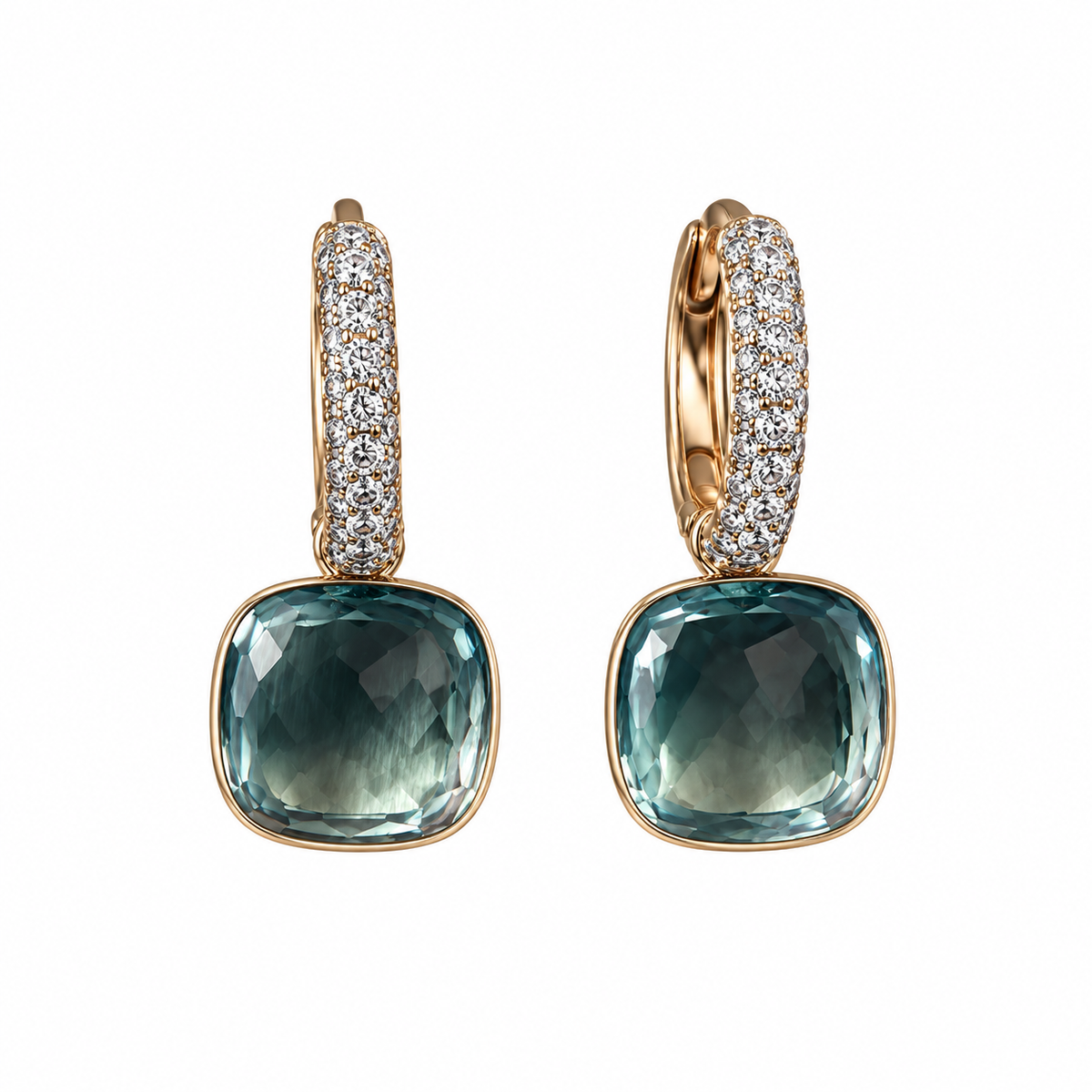 Pomellato Nudo 18k Gold Blue Topaz Diamond Earrings