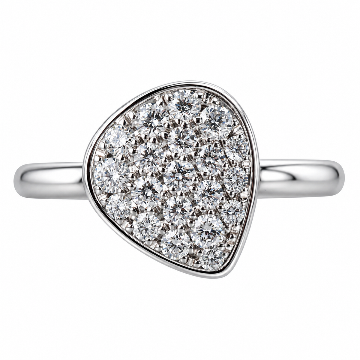 Modern Italian 18k White Gold Diamond Ring