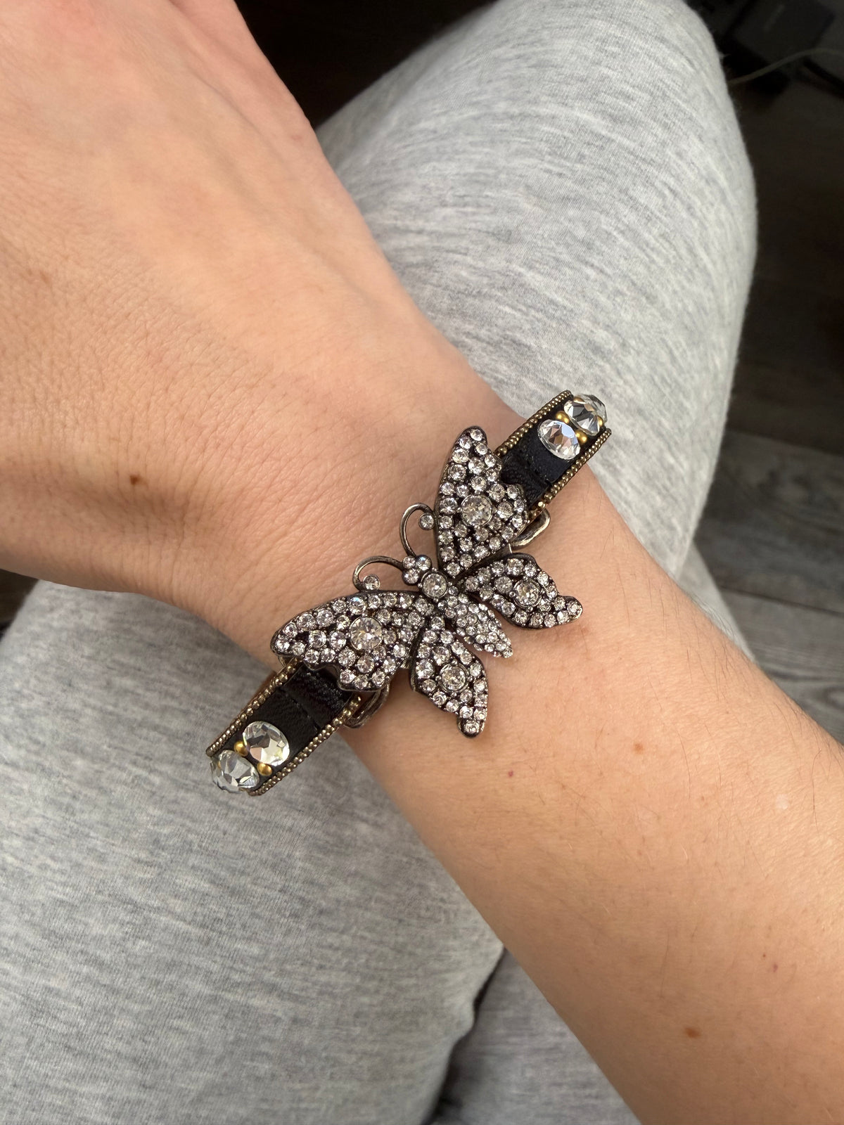 Gucci Crystal Butterfly Leather Bracelet