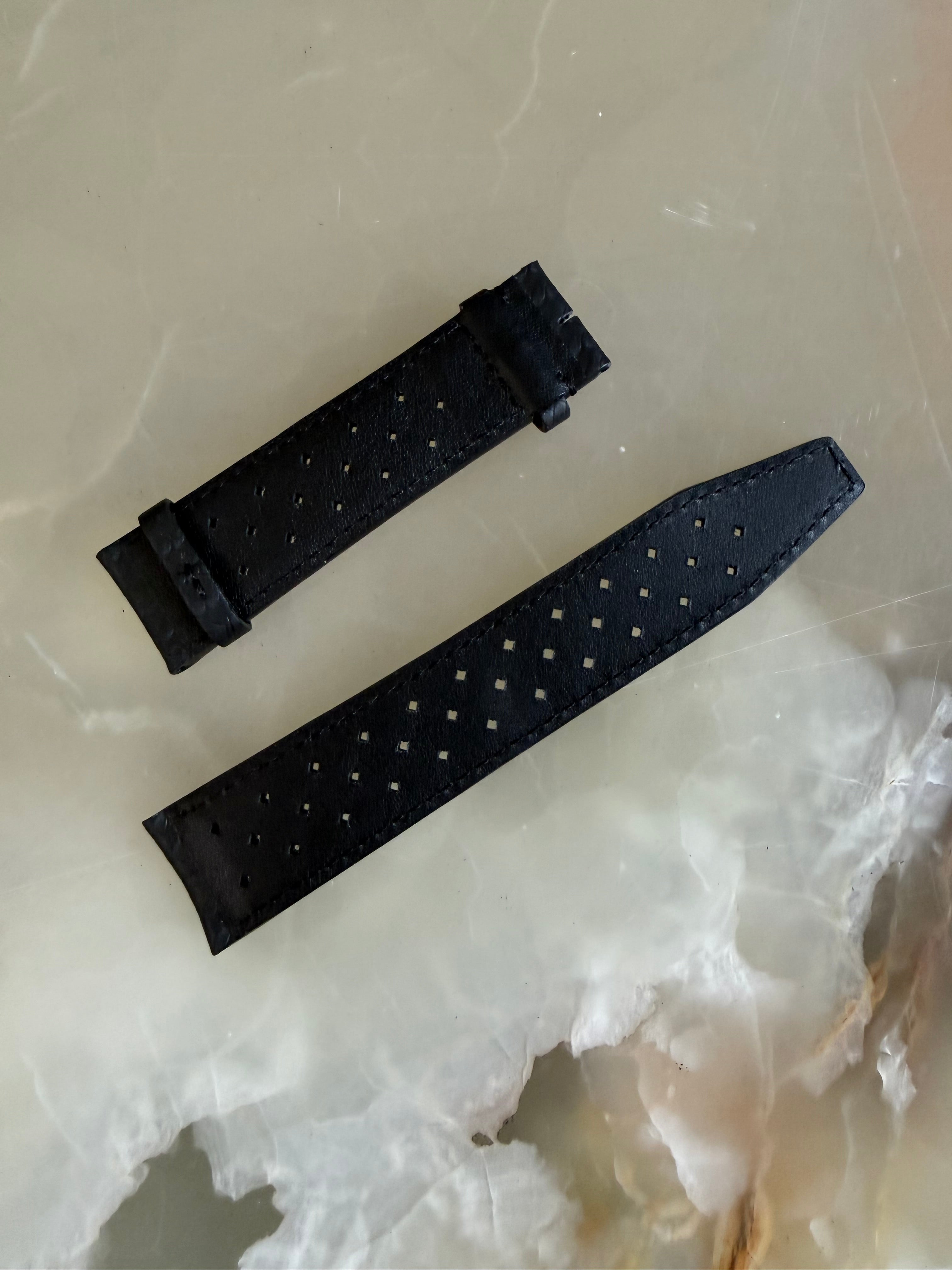 Authentic Jaeger LeCoultre Black Perforated Leather Watch Strap Band 20mm