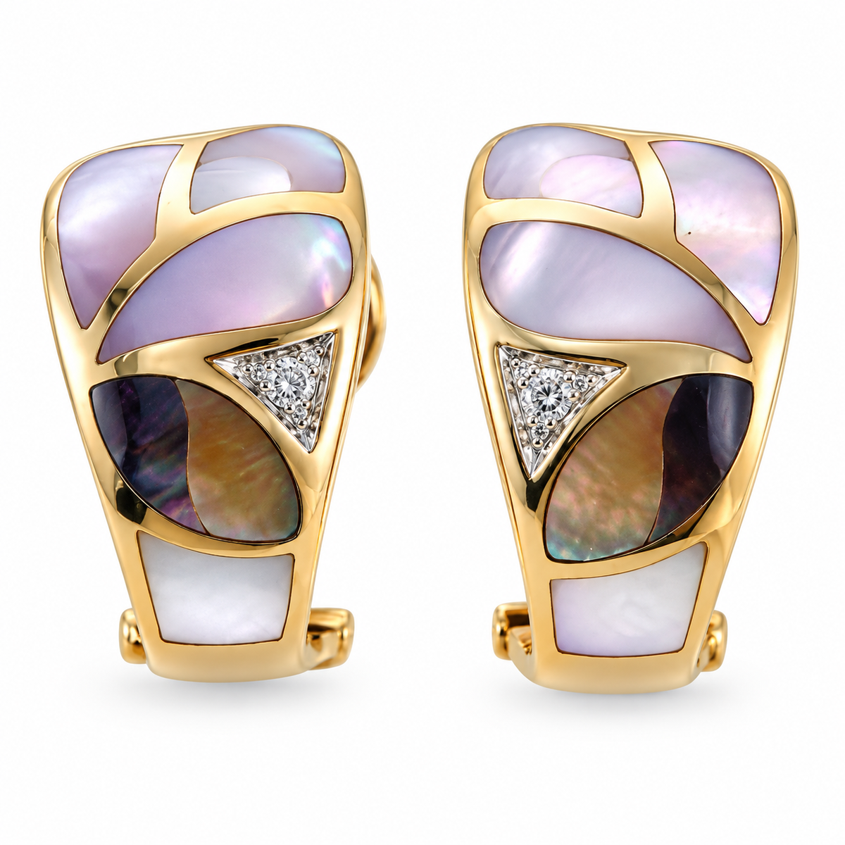 Asch Grossbardt MOP Inlay Diamond Gold Earrings