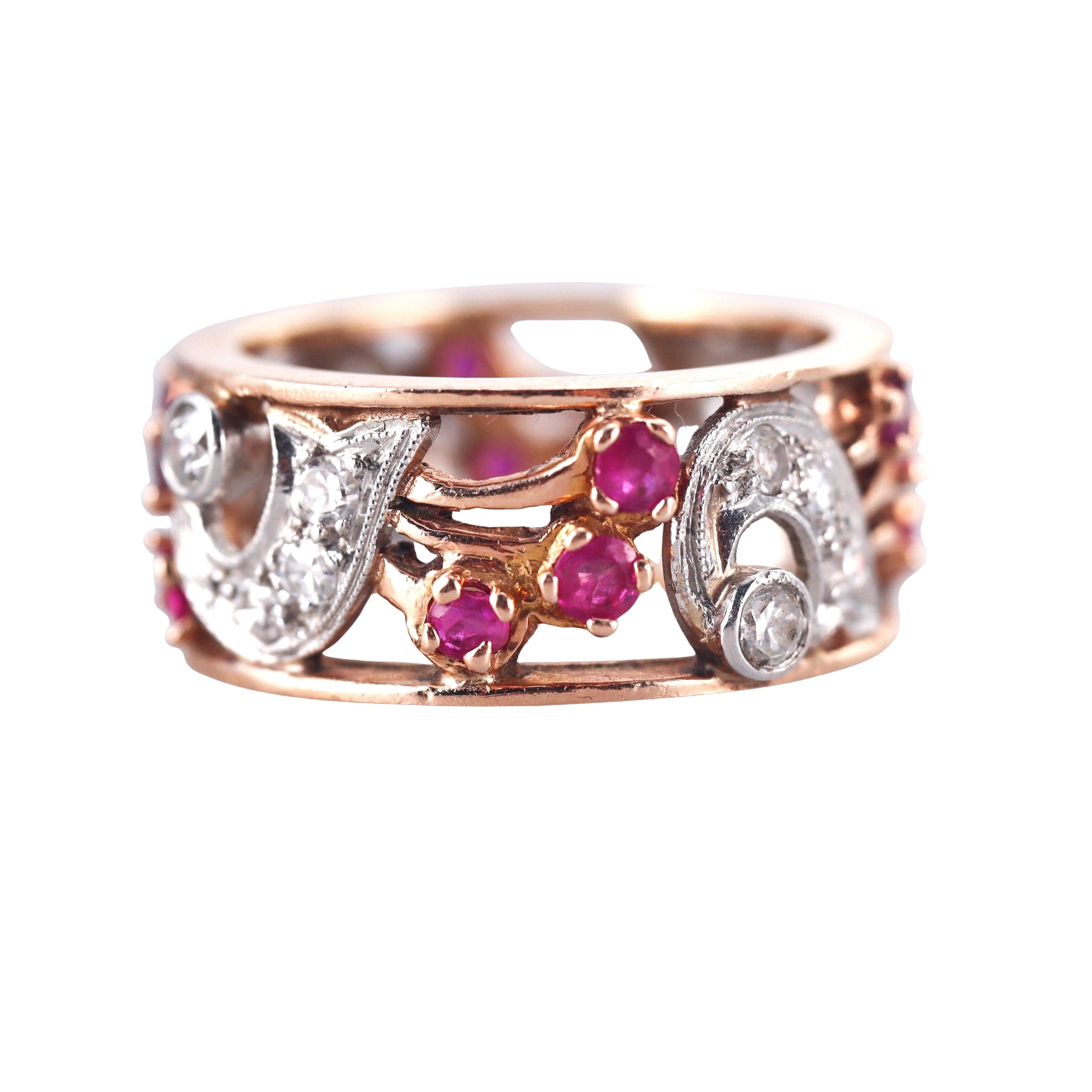 Retro 14k Gold Diamond Ruby Band Ring