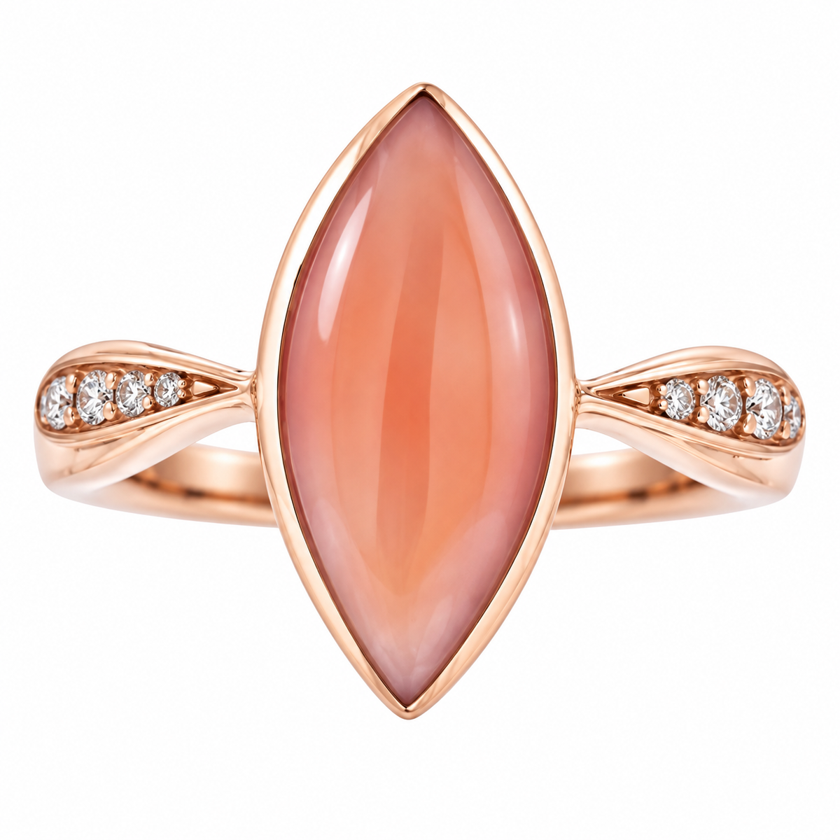 Kabana 14k Rose Gold Coral Diamond Ring