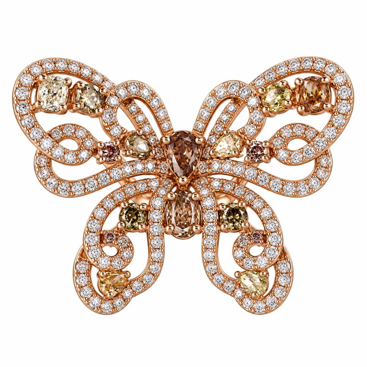 18k Gold 5ctw Fancy Color Diamond Butterfly Ring