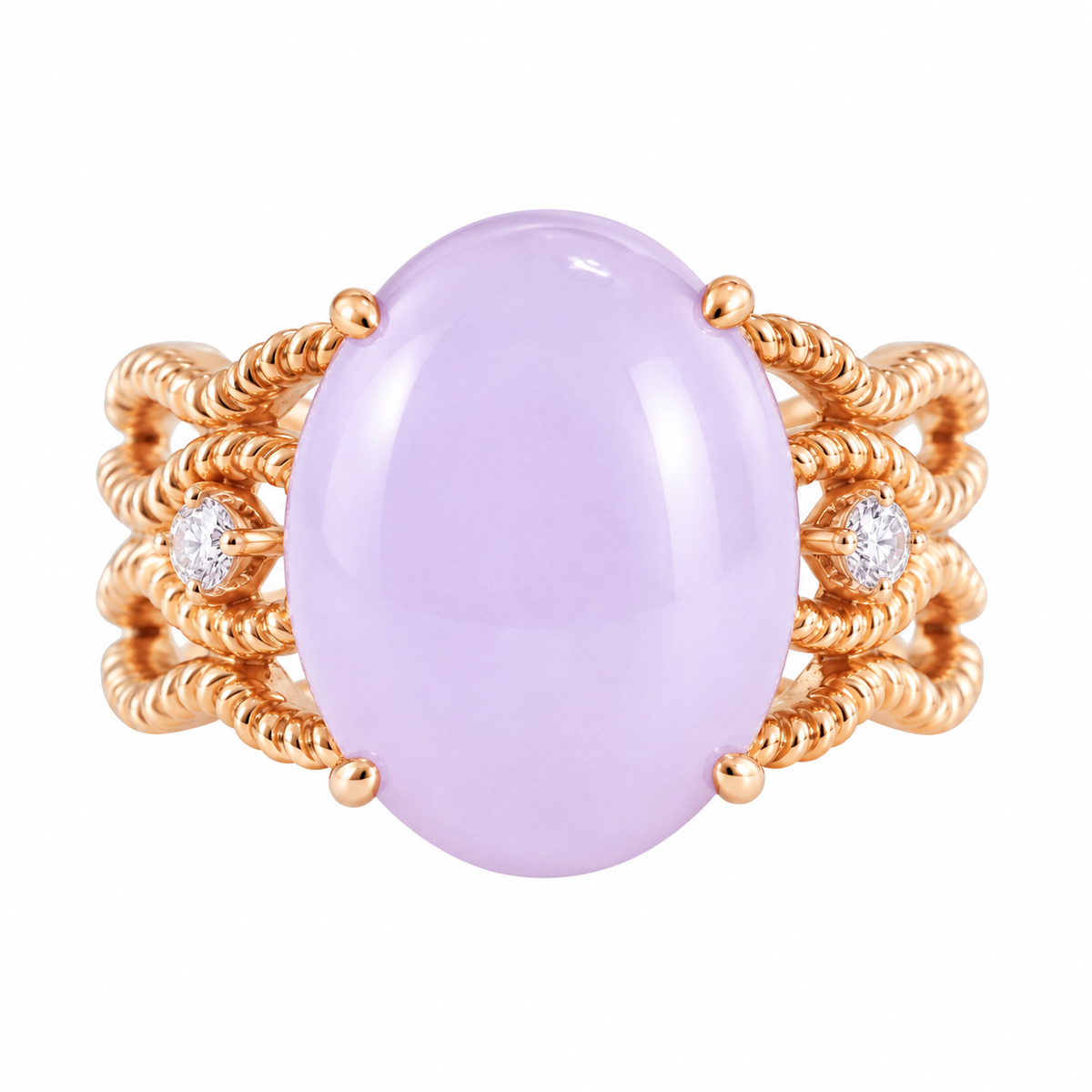 18k Rose Gold Lavender Jade Diamond Ring