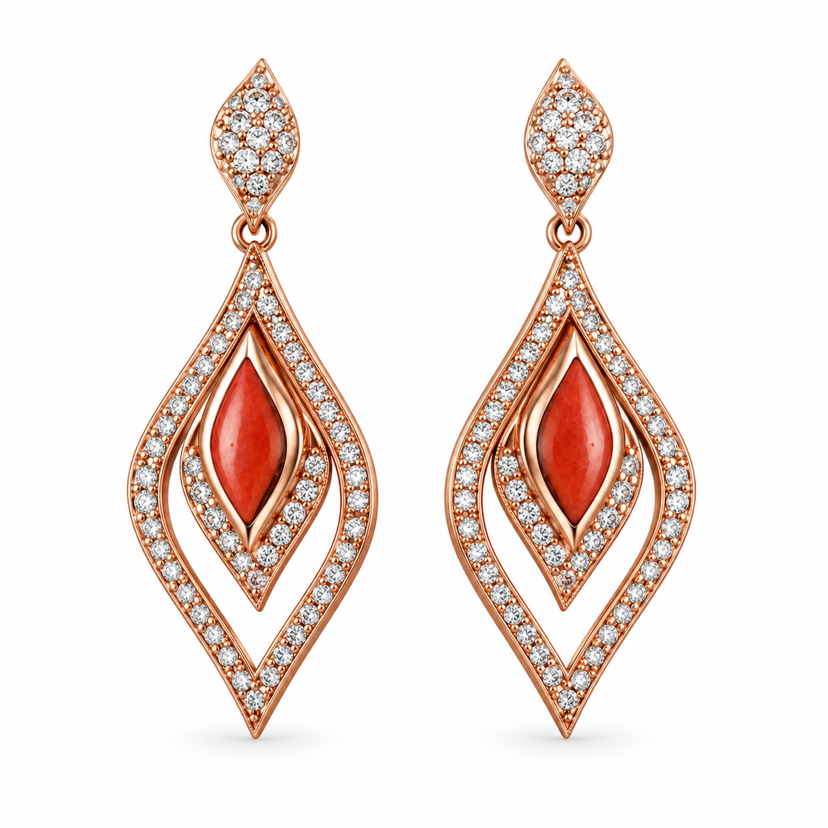 Kabana 14K Rose Gold Red Spiny Oyster Diamond Drop Earrings