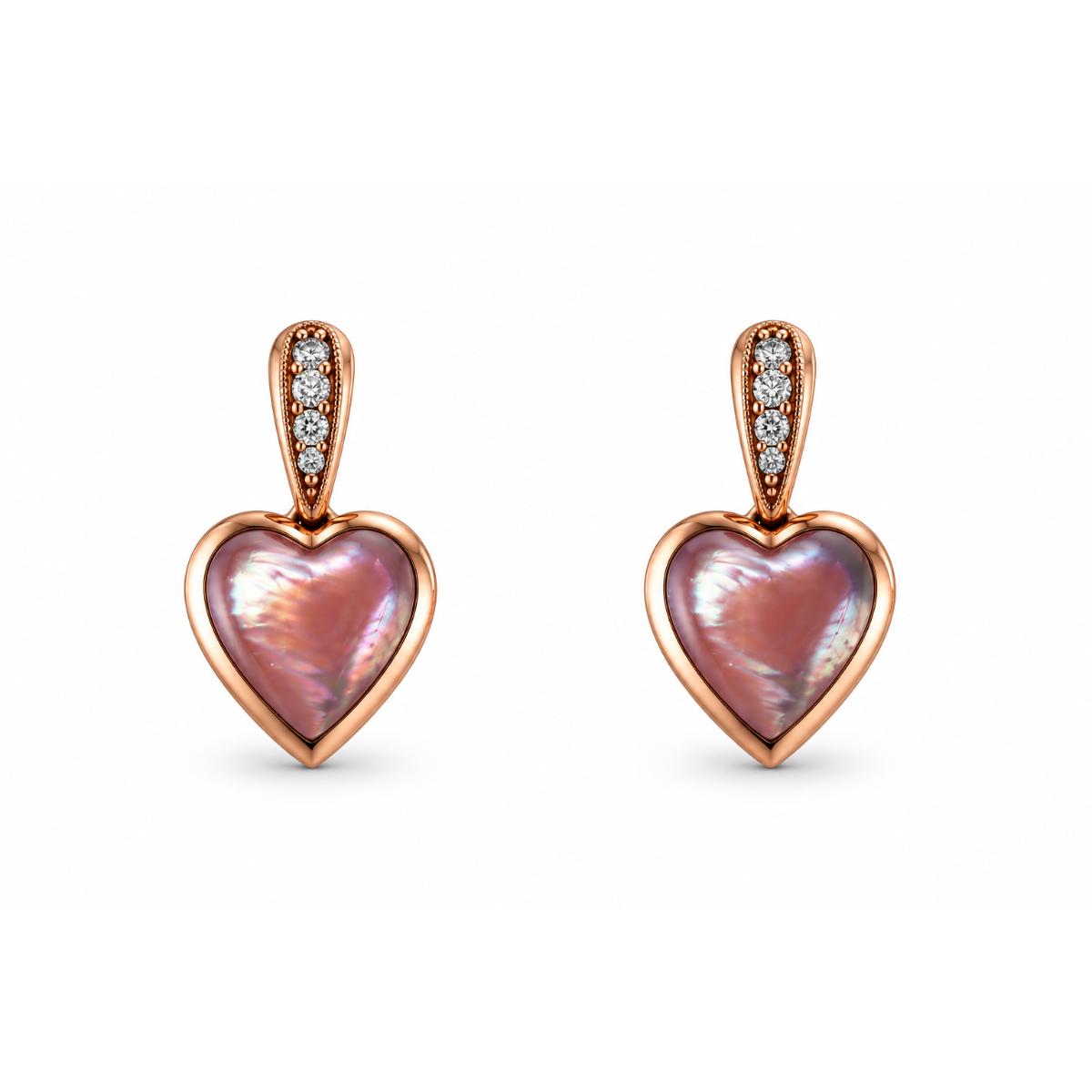 Kabana 14K Rose Gold Pink Mother of Pearl Diamond Heart Earrings