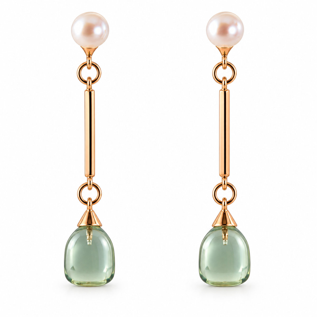 Mimi Milano Rose and White Gold Prasiolate and Pearl Drop Earrings