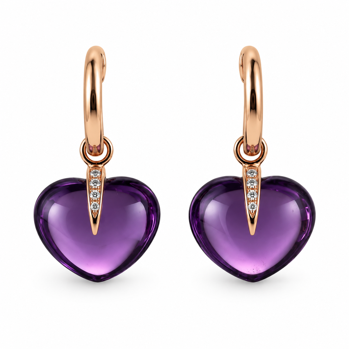 Bucherer 18k Rose Gold Amethyst Diamonds Earrings