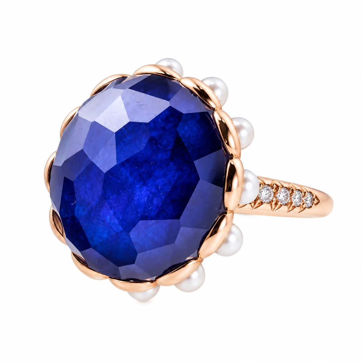 Mimi Milano Belle Blue Crystal Pearl Gold Ring
