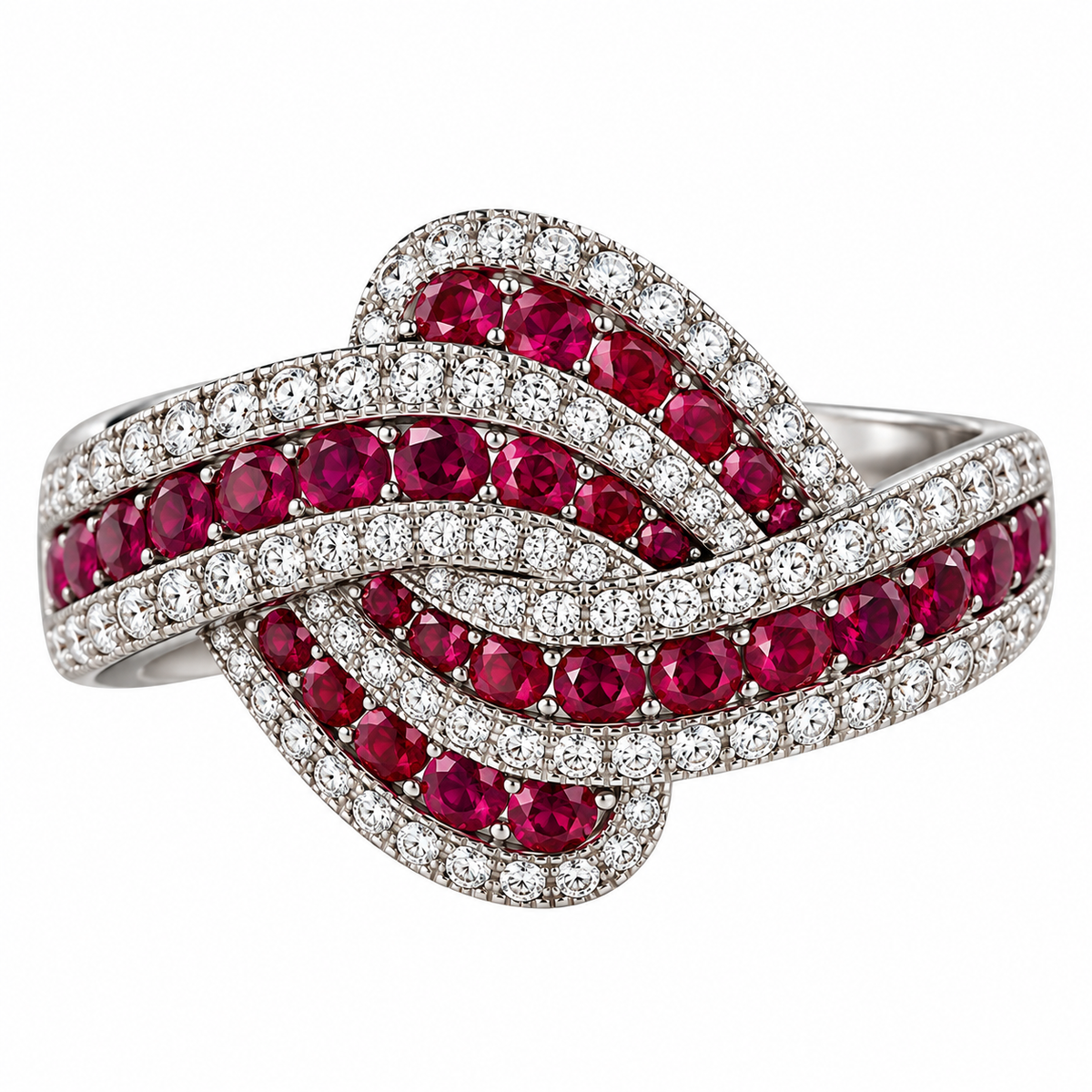 14k Gold Diamond Ruby Crossover Ring