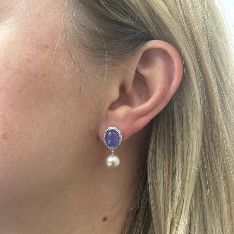 Mimi Milano Leela Lavender Jade Diamond Pearl 18k Gold Drop Earrings