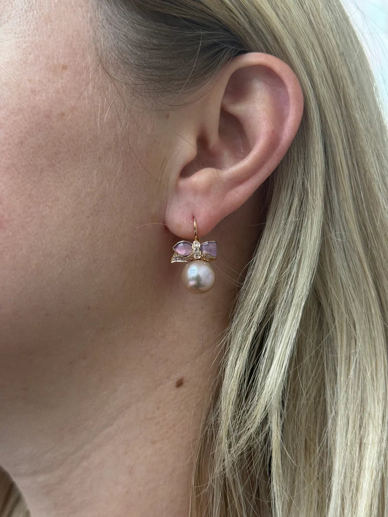 Mimi Milano Pearl Sapphire Amethyst 18k Gold Ribbon Earrings