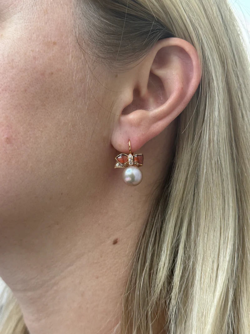 Mimi Milano Pearl Sapphire Garnet 18k Gold Ribbon Earrings