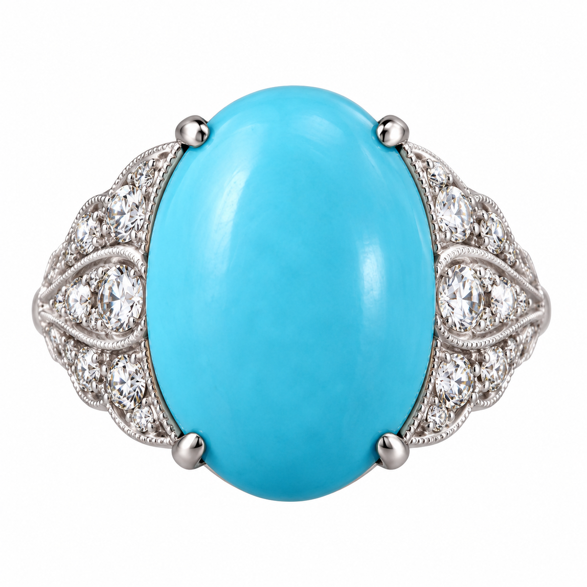 Platinum Diamond Turquoise Cocktail Ring
