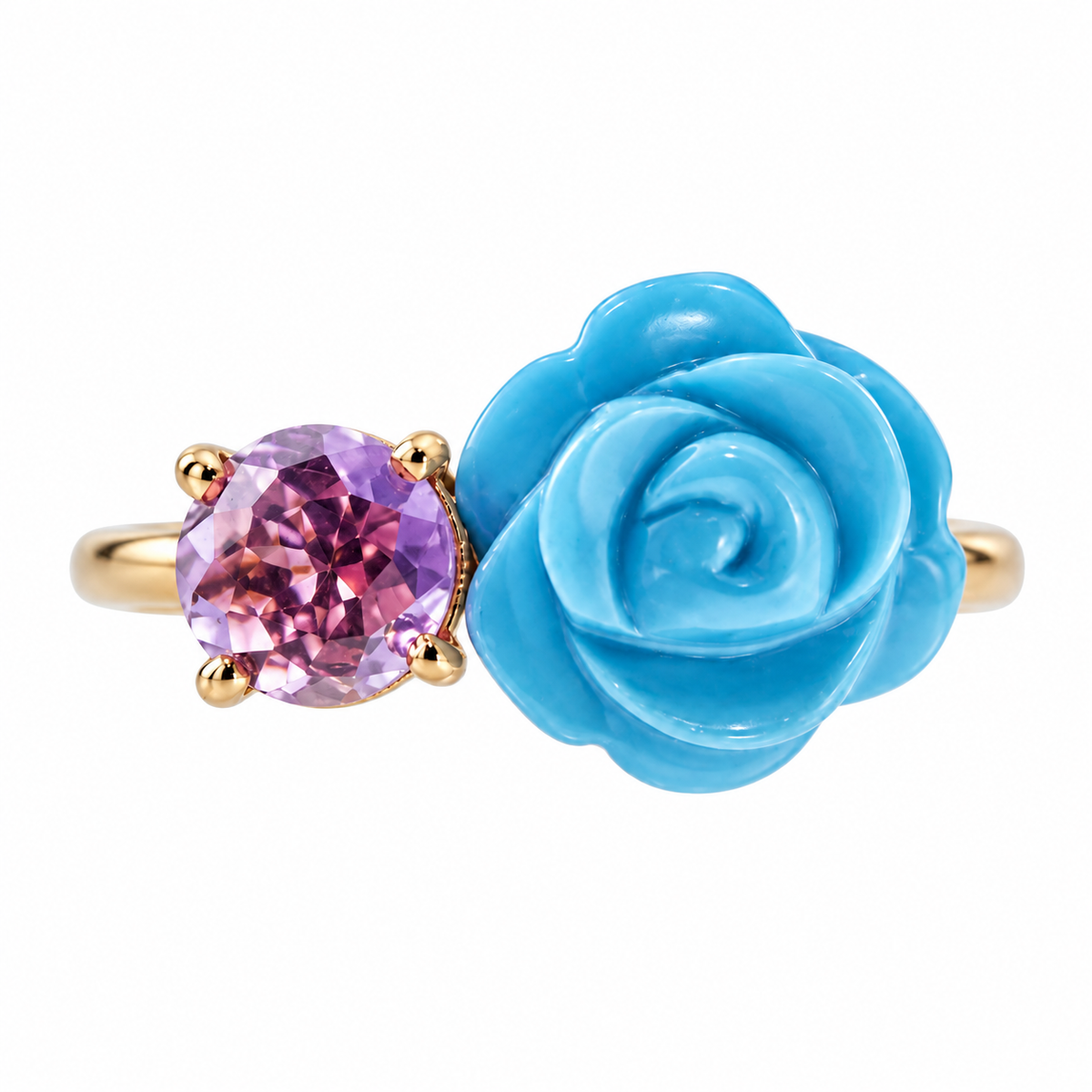 Mimi Milano Grace Turquoise Amethyst Flower Gold Ring