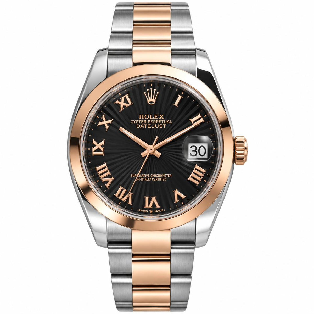 Rolex Datejust Black Sunbeam Dial 36mm Rose Gold Steel Watch 116201