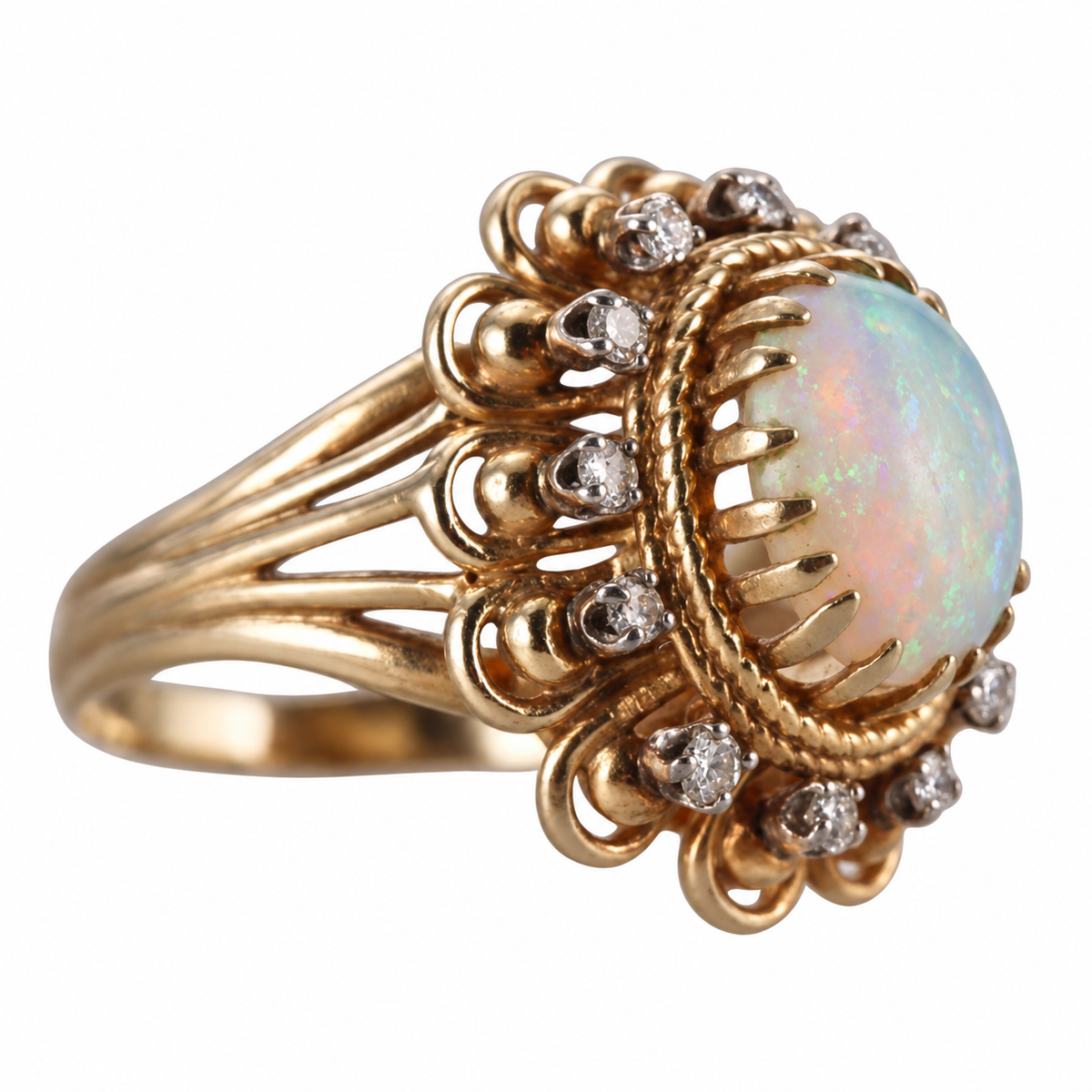 14k Gold Diamond Opal Ring