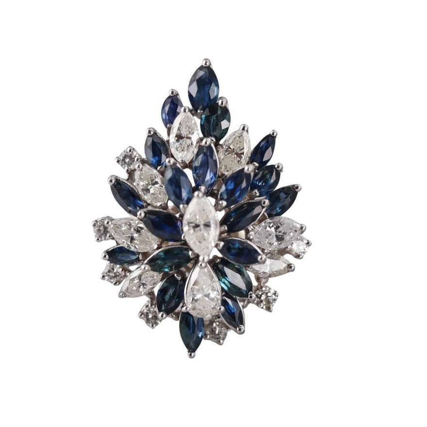 Vintage 18k Gold 3.20ctw Diamond Sapphire Cocktail Ring