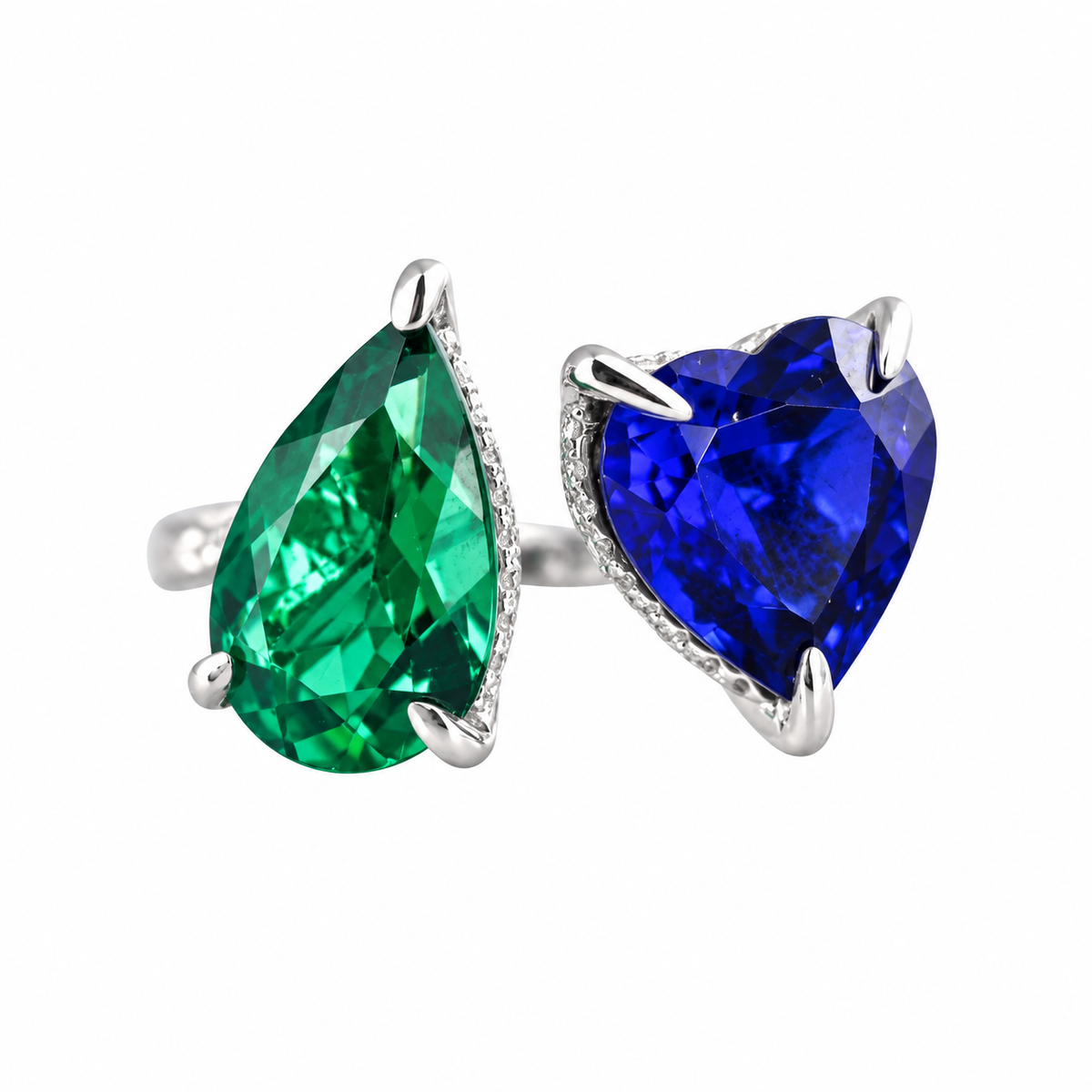 14k Gold Toi Et Moi Diamond Emerald Sapphire Ring
